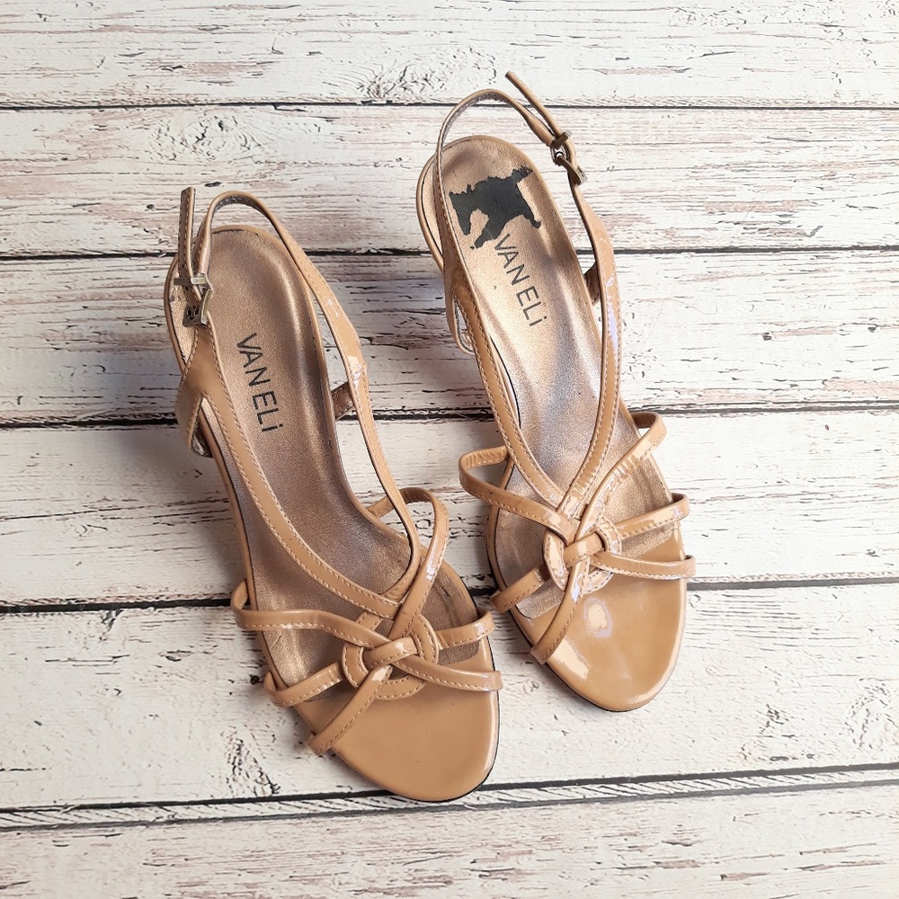 Vaneli Kitten Heel Sling Back Sandals Beige 6.5